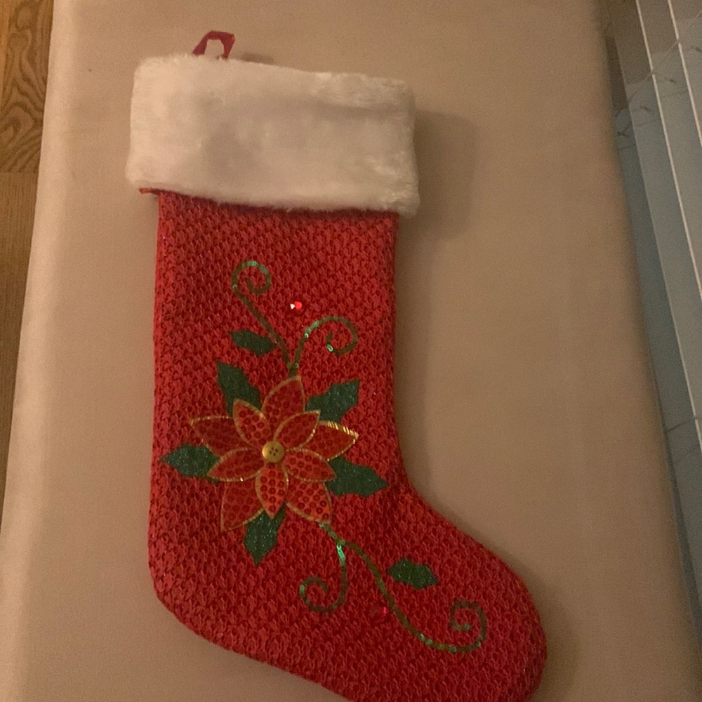 1 Red Christmas /Beaded /Faux Fur /designed / stocking stuffer
